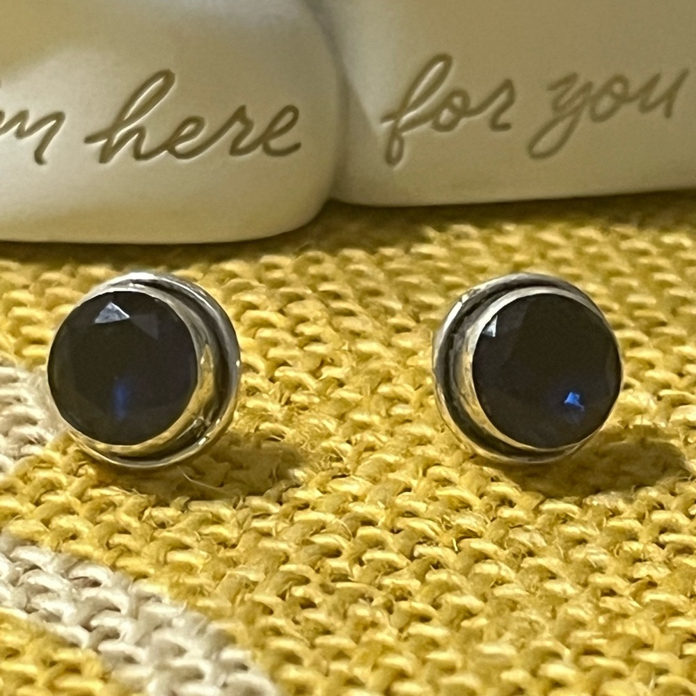 Silver and Blue Sapphire Stud Earrings